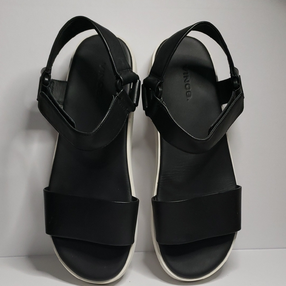 Vince Black Leather Open Toe Ankle Strap Blyton Sport Sandals.  Size: 8.5